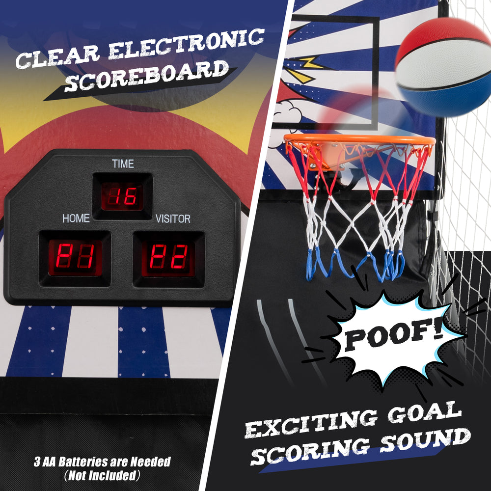 Clear electronic scoreboard of the Dual Shot Basketball Arcade Game with exciting goal scoring sound for 1-4 players.