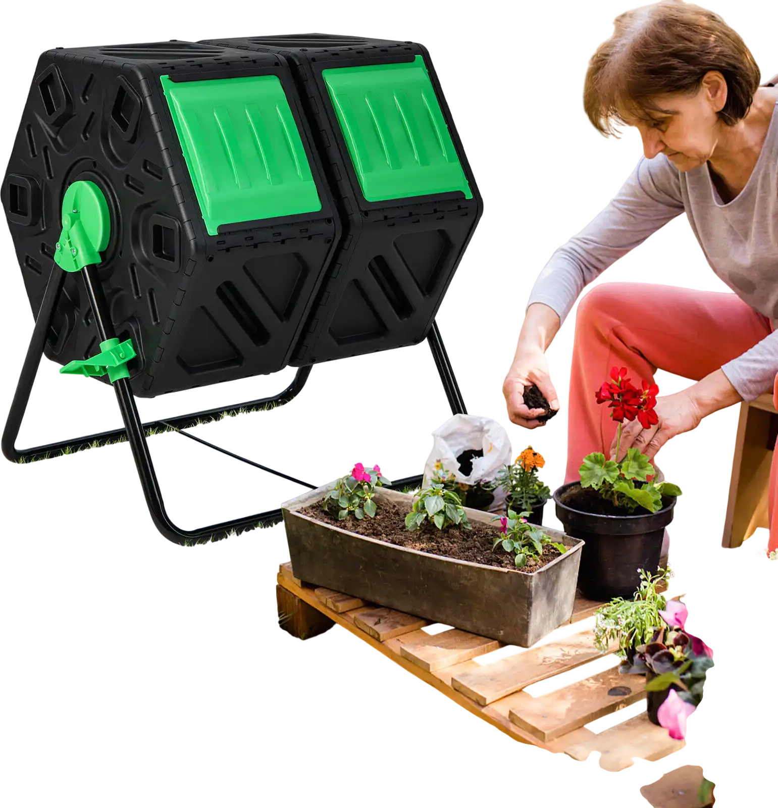 Costway Dual Chamber Garden Compost Tumbler Sliding Doors 68475913 New