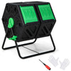 Dual chamber garden compost tumbler in black and green with sliding doors for easy access, includes gloves and.