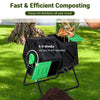 Dual chamber garden compost tumbler in black and green, featuring sliding doors for easy access and efficient.