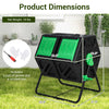 Dual chamber garden compost tumbler in black and green, featuring sliding doors and a durable metal frame for efficient.