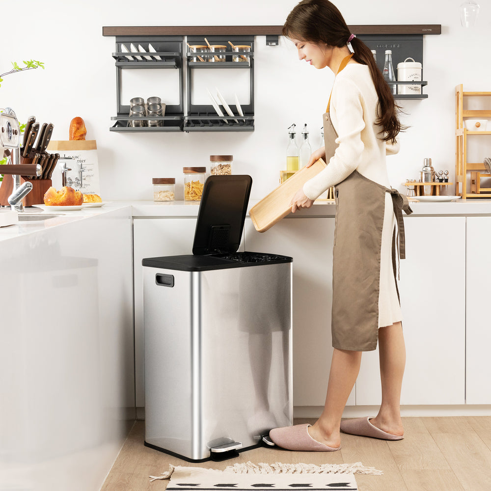 2 x 8 Gal Dual Compartment Trash Can-Silver - Gallery View 1 of 10