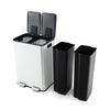 Dual compartment trash can with 2 x 8 gal capacity, stainless steel frame, designed for easy waste sorting in kitchens.