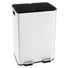 Dual compartment trash can with 8 gal capacity, featuring a robust stainless steel frame and side handles for easy.