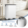 Dual compartment 8-gal trash can in white with stainless steel frame, designed for easy waste sorting in kitchens or.
