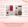 Storage area of the dual-sided kids play kitchen in white, showcasing the hanger rack and spacious open compartment for.
