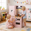 Dual-Sided Kids Play Kitchen with Water Dispenser and Range Hood for 3+ Years Old-Pink - Gallery View 1 of 11