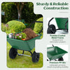 Dual-wheel garden utility cart in green with a powder-coated metal frame and 21-gal PP bin for easy material transport.