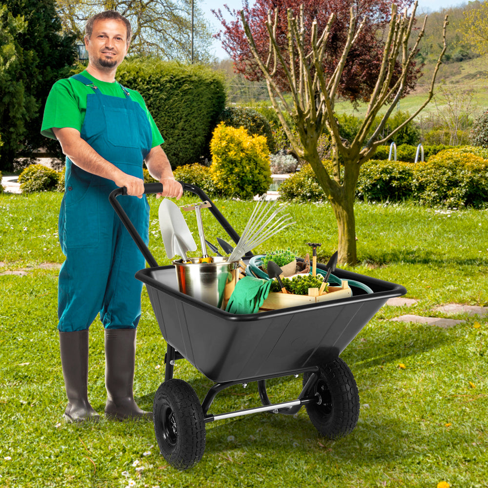Dual-Wheel Wheelbarrow Garden Utility Cart with Pneumatic Tires-Black - Gallery View 1 of 10