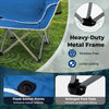Portable oversized loveseat camping chair in blue with a heavy-duty metal frame, armrests, and cup holders for outdoor.
