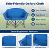 Portable oversized loveseat in blue with armrests, cup holders, and durable PVC-coated oxford cloth for camping comfort.