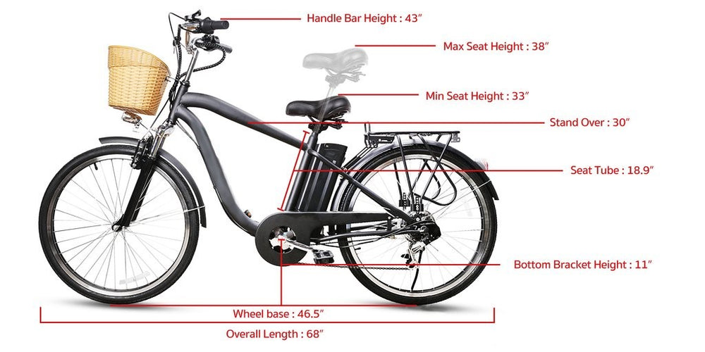 Glarewheel EB-X12 City Electric Bicycle 6 Speed 26" 250W 20 MPH 20 Mile 36V 10Ah Black or White New