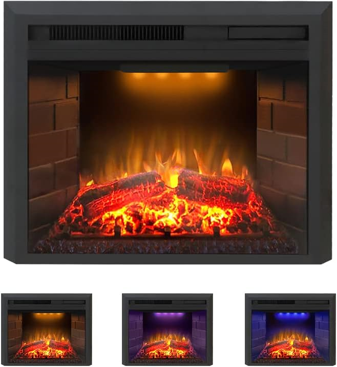 Valuxhome EF23T Electric Fireplace 23" Insert 750/1500W with Overheating Protection and Fire Crackling Sound Remote Black New