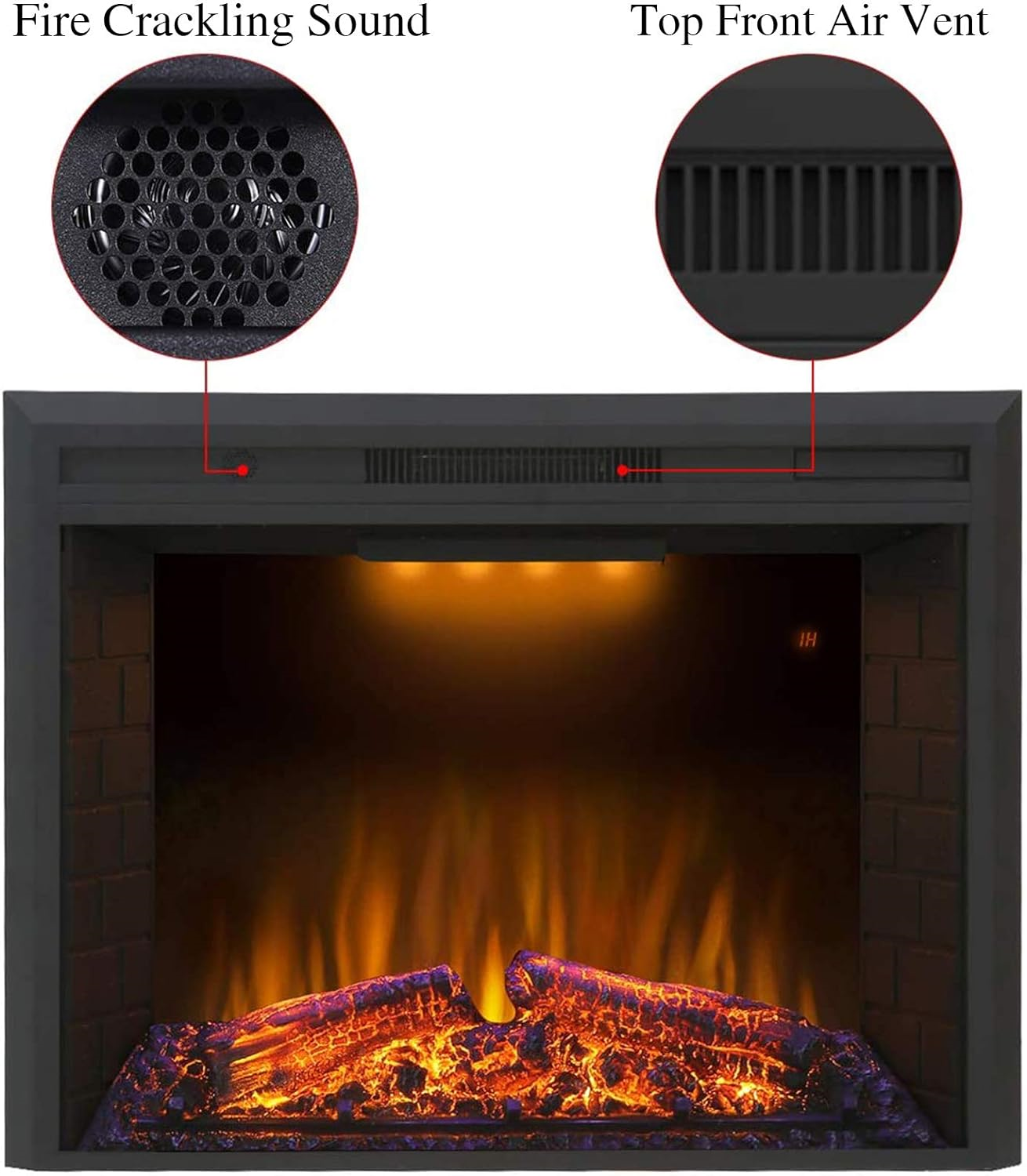 Valuxhome EF23T Electric Fireplace 23" Insert 750/1500W with Overheating Protection and Fire Crackling Sound Remote Black New