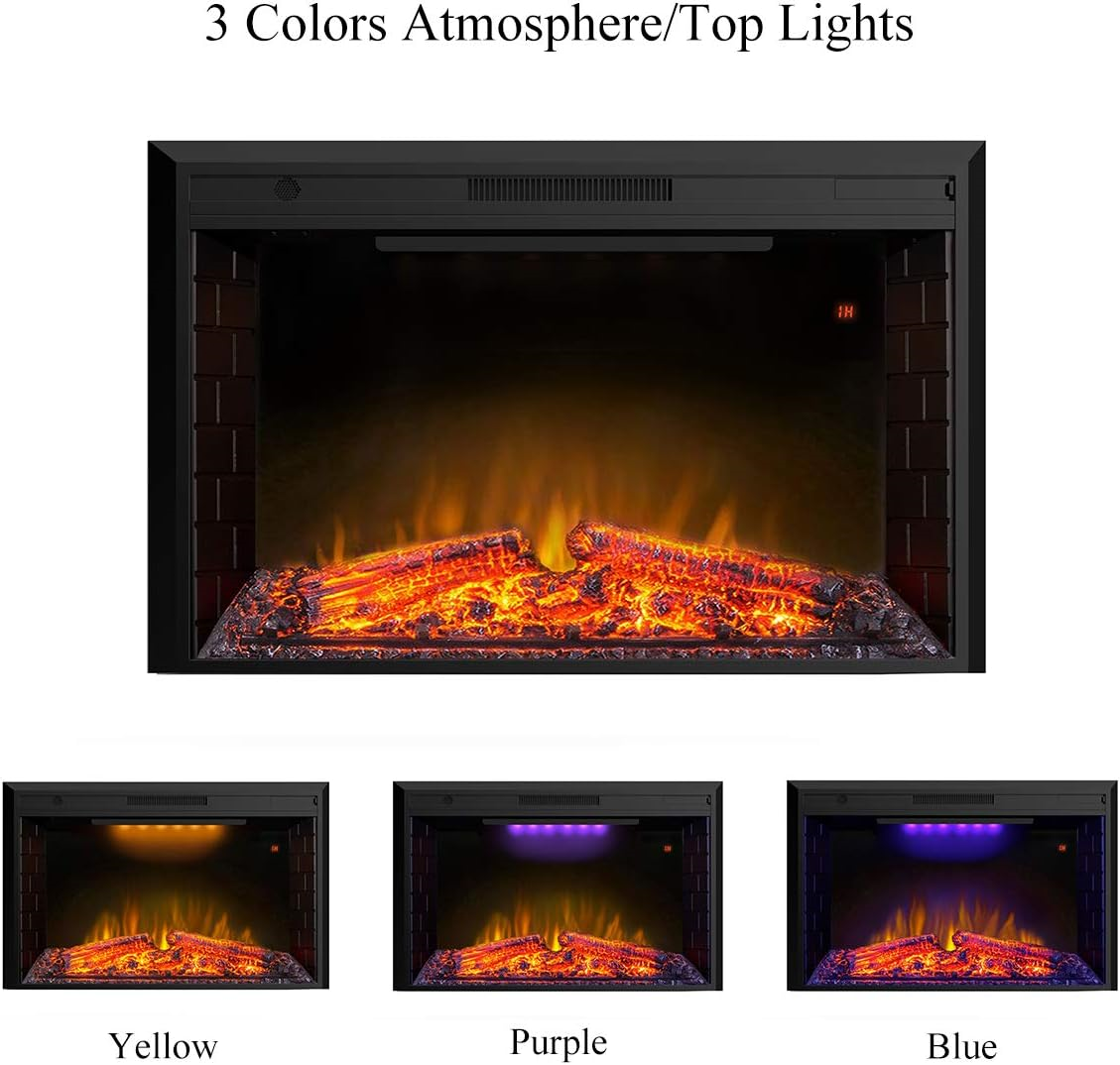 Valuxhome EF50T Electric Fireplace 50" Insert 750/1500W with Overheating Protection and Fire Crackling Sound Remote Black New