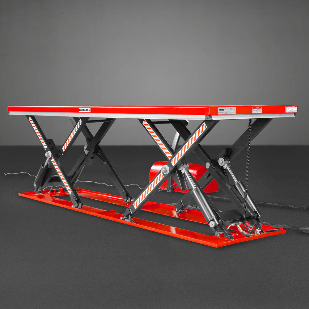 Stationary Electric Hydraulic Parallel Double Scissor Lift Table 3300lb Capacity,  108.3" x 31.5" Platform,  33.9" Lift Height,  UL Certified Motor,  ELT33P