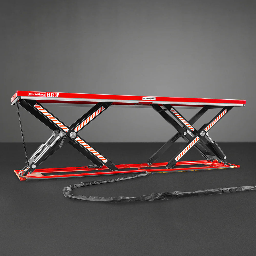 Stationary Electric Hydraulic Parallel Double Scissor Lift Table 3300lb Capacity,  108.3" x 31.5" Platform,  33.9" Lift Height,  UL Certified Motor,  ELT33P