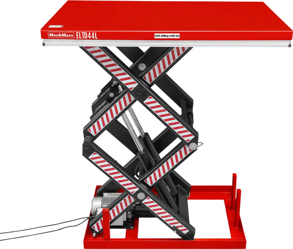 4400 lb Capacity Stationary Electric Hydraulic Double Scissor Lift Table - 63" x 39.4" Platform,  70.1" Lift Height,  UL Certified Motor,  ELTD44L
