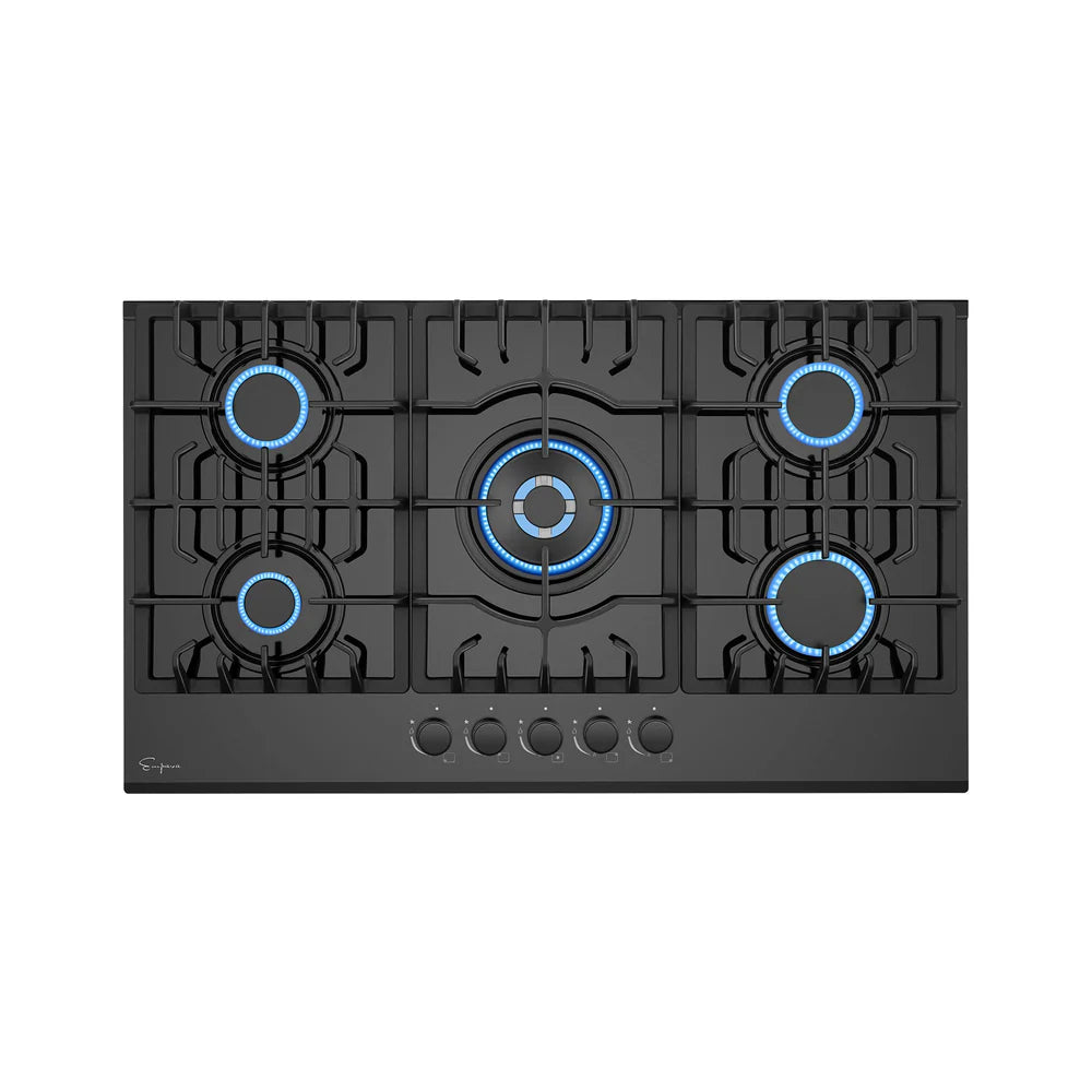 Empava Gas Cooktop 30" Built-In with 5 Italy SABAF Burners NG/LP Convertible Black Tempered Glass New