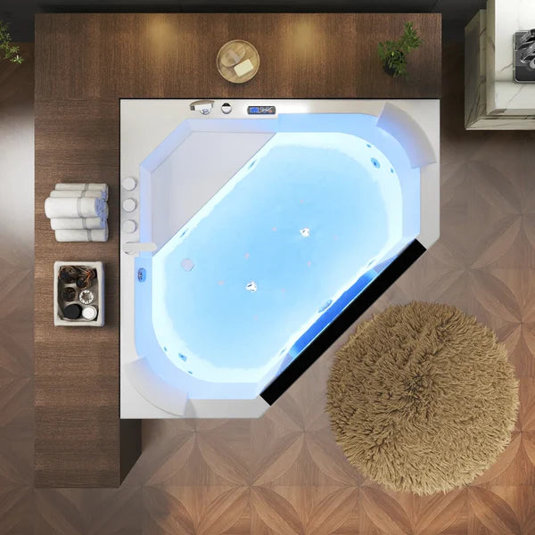 Empava Bathtub 59" Alcove Corner Massage Whirlpool Inline Heater LED with Left Drain New