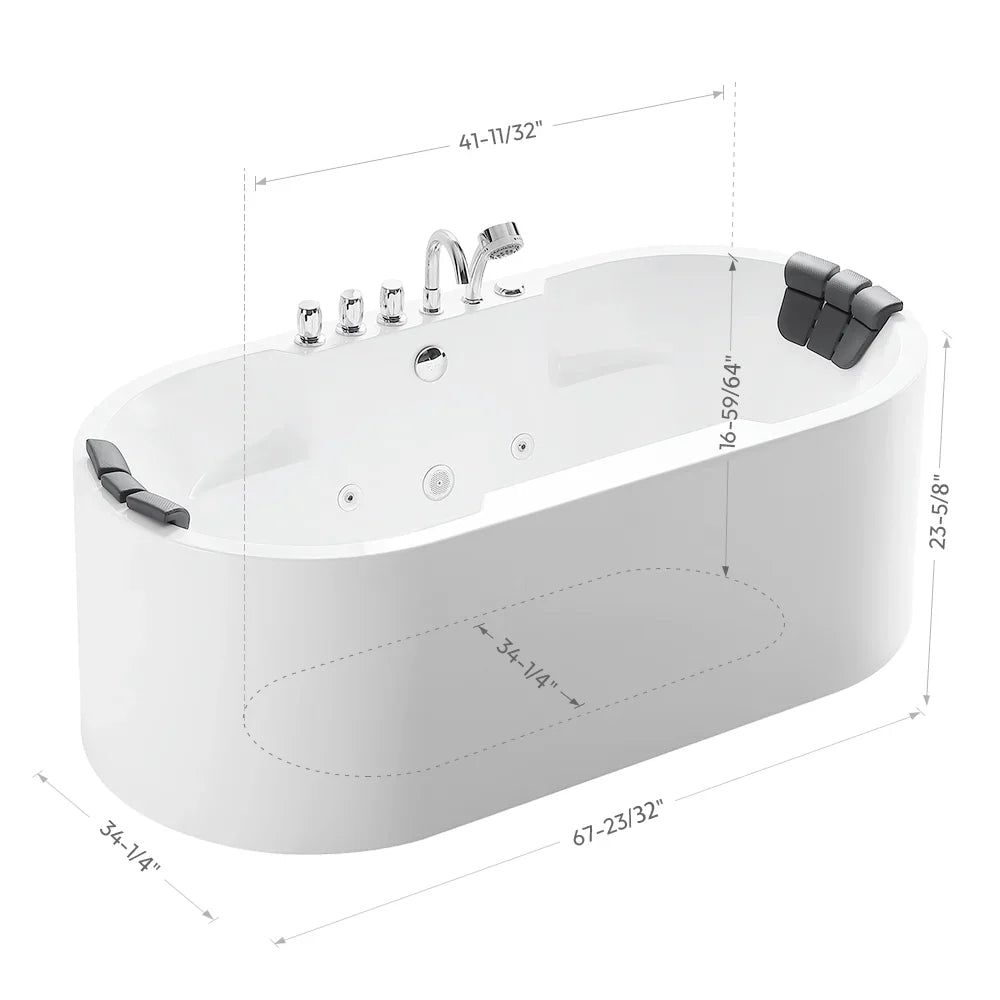 Empava Bathtub 67" Freestanding Whirlpool Acrylic with Center Drain Oval New