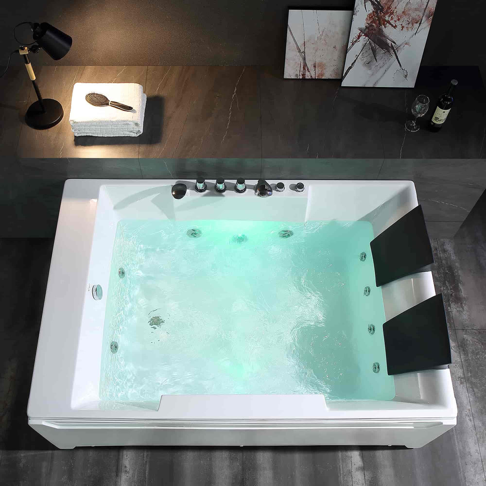 Empava Bathtub 72" Alcove Whirlpool 2-Person with LED Lights and Left Drain Rectangular New