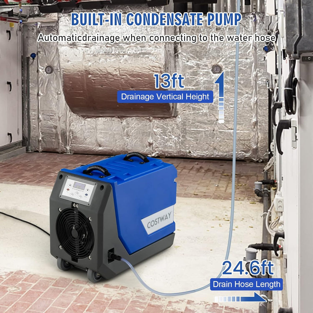 Costway Commercial Dehumidifier 180 Pints 341 CFM Basement/Crawl Space Pump And Drain Hose Blue New