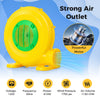 Bright yellow 610W bounce house blower with handle, providing 1150 CFM air volume for quick inflation of inflatables.