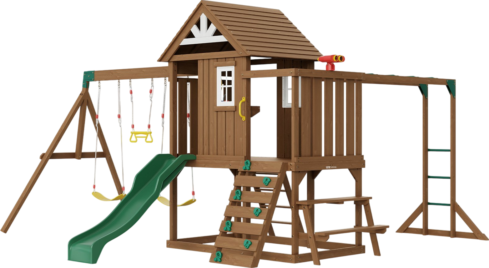 Vevor Wooden Swing Set 10-in-1 with Slide Fort Rock Wall and Sandbox New