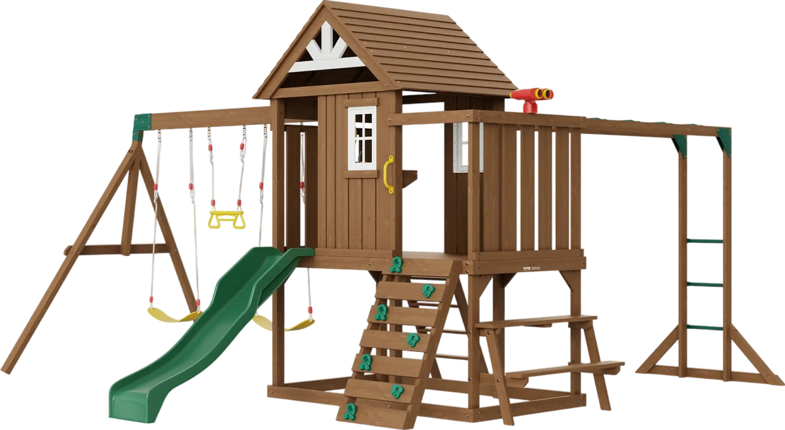Vevor Wooden Swing Set 10-in-1 with Slide Fort Rock Wall and Sandbox New