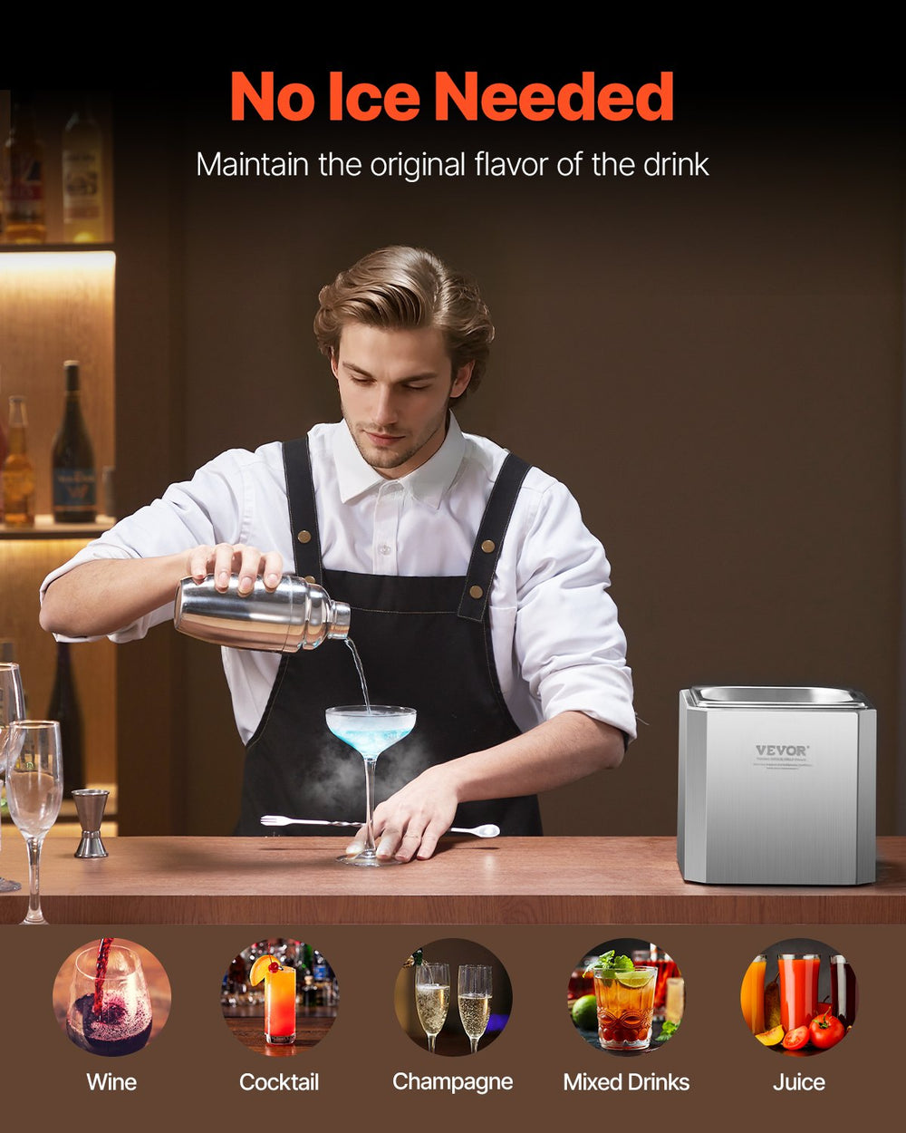 Vevor CO2 Glass Froster Press-Down Dry Ice Beer and Cocktail Chiller with LED Light New