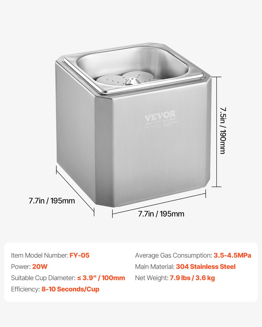 Vevor CO2 Glass Froster Press-Down Dry Ice Beer and Cocktail Chiller with LED Light New