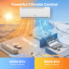 Mini split air conditioner and heater with 12000 BTU capacity, showcasing quick cooling and reliable heating for large.