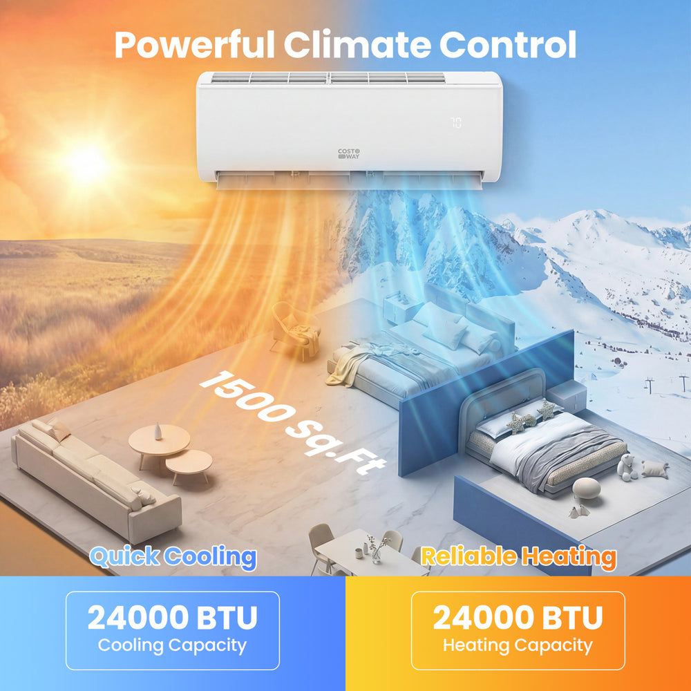 EcoGuard Series 24000 BTU mini split air conditioner and heater, showcasing powerful cooling and heating for large.