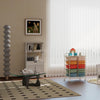 Compact dining table with folding chairs and storage cart, ideal for clean living and flexible seating arrangements.