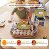 Egg incubator with temperature and humidity control, holding 21 chicken eggs, features a built-in egg candler for monitoring.