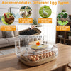 Egg incubator with temperature and humidity control, holding 21 chicken eggs, 16 duck eggs, or 42 quail eggs for versatile use.