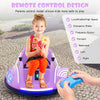 Purple 12V electric ride-on car with remote control, LED lights, and 360-degree rotation for safe, fun playtime.