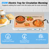 Electric warming tray with three 8 qt serving trays, stainless steel, and 302℉ temperature control for even heating.