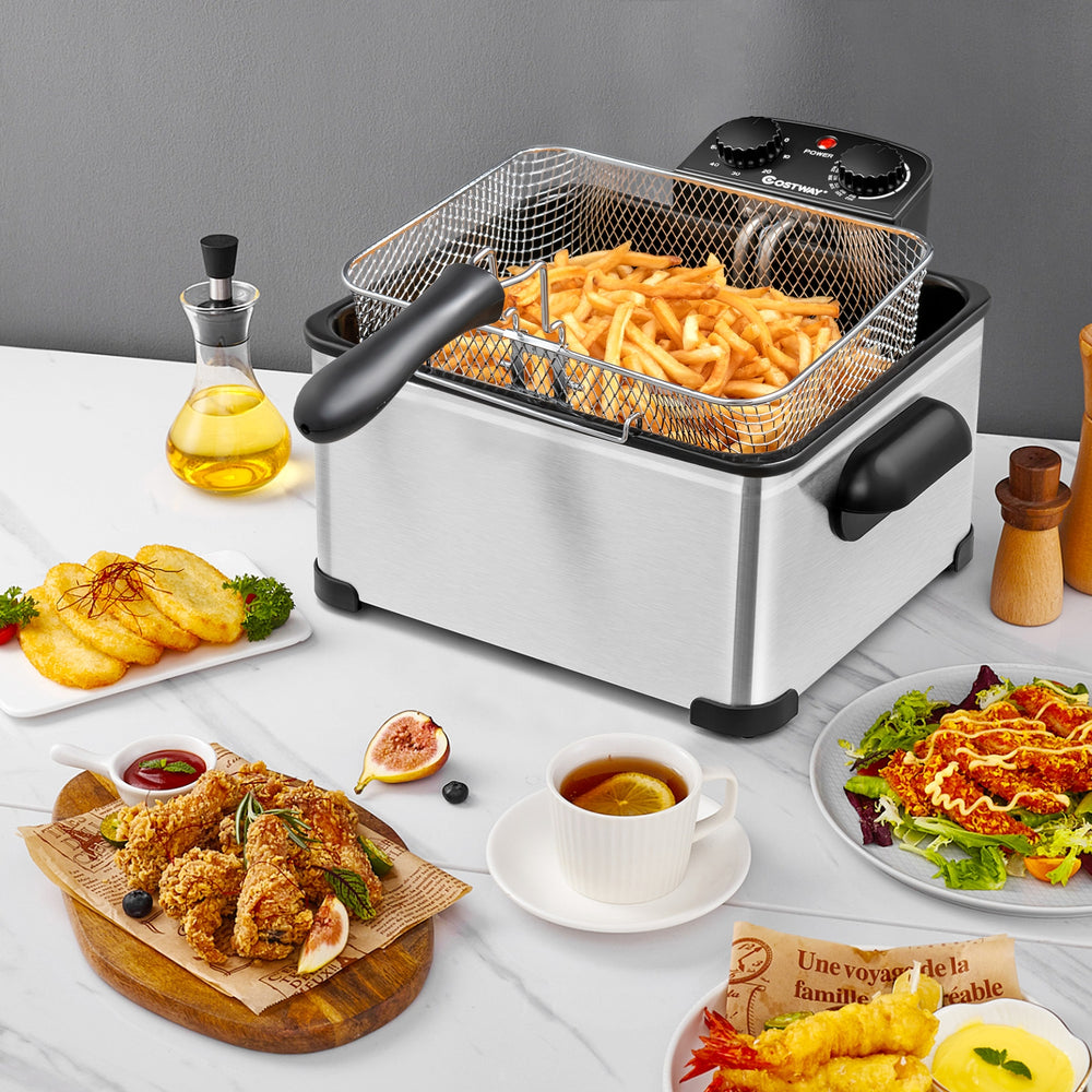 Electric Deep Fryer 5.3QT/21-Cup Stainless Steel 1700W with Triple Basket-Silver - Gallery View 1 of 13