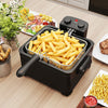 Electric deep fryer with 5.3QT capacity, triple baskets, and temperature control for frying crispy fries and chicken.