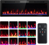 Electric fireplace with adjustable flame colors, remote control, and 750W/1500W heat settings for wall-mounted.