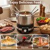 Electric fondue pot set with a removable stainless steel pot, 6 color-coded forks, and 2.61-quart capacity for gatherings.