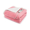 Soft pink electric heated blanket throw with remote control, featuring 10 heat settings for cozy comfort on couch or.