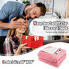 Electric heated blanket throw in pink with remote control, featuring 10 heat settings for cozy winter comfort.