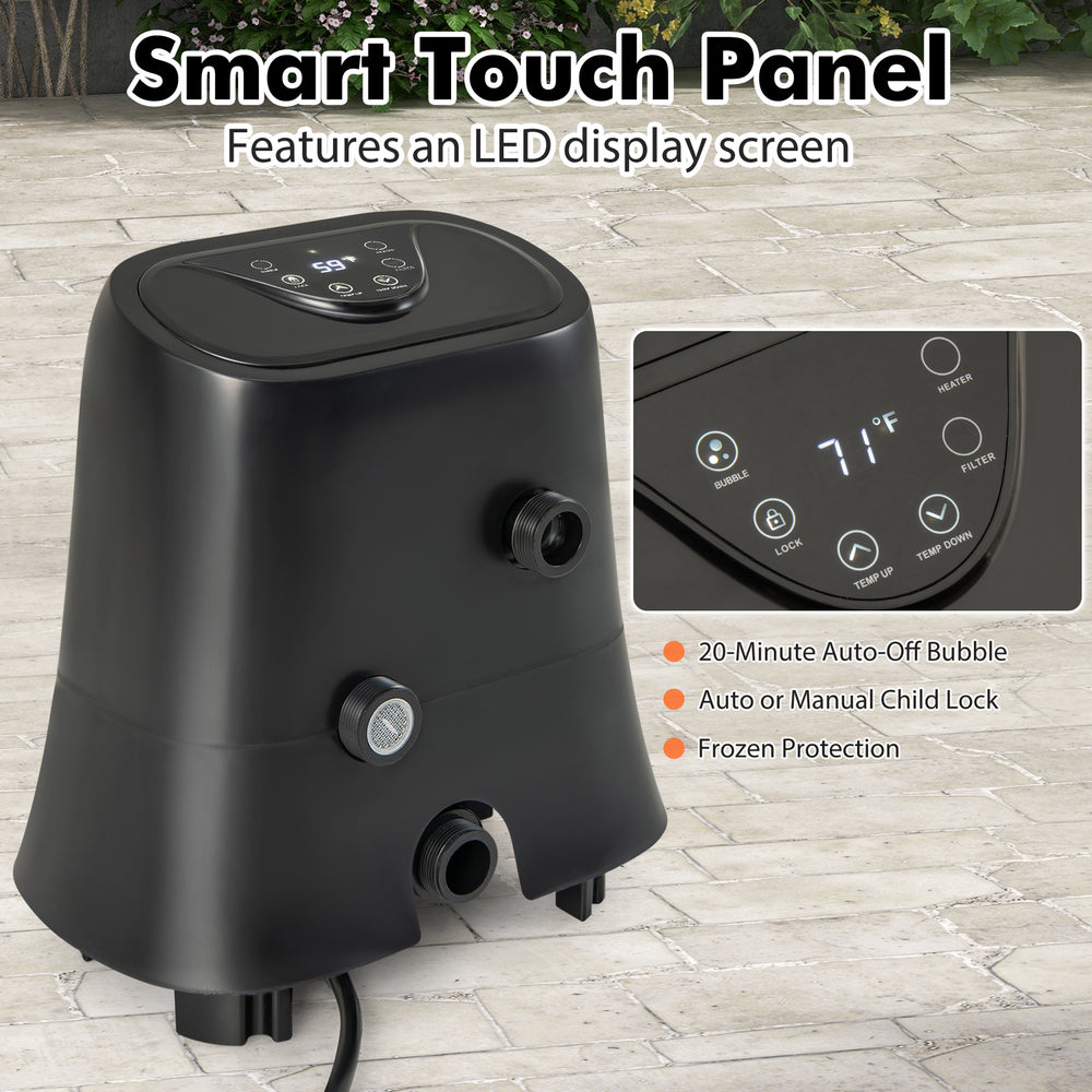 Electric heater pump with smart touch panel and LED display, featuring PTC heating technology for efficient heating.