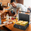 Large cooking area of the 3 in 1 indoor electric panini press grill, ideal for family meals with adjustable lid angle.