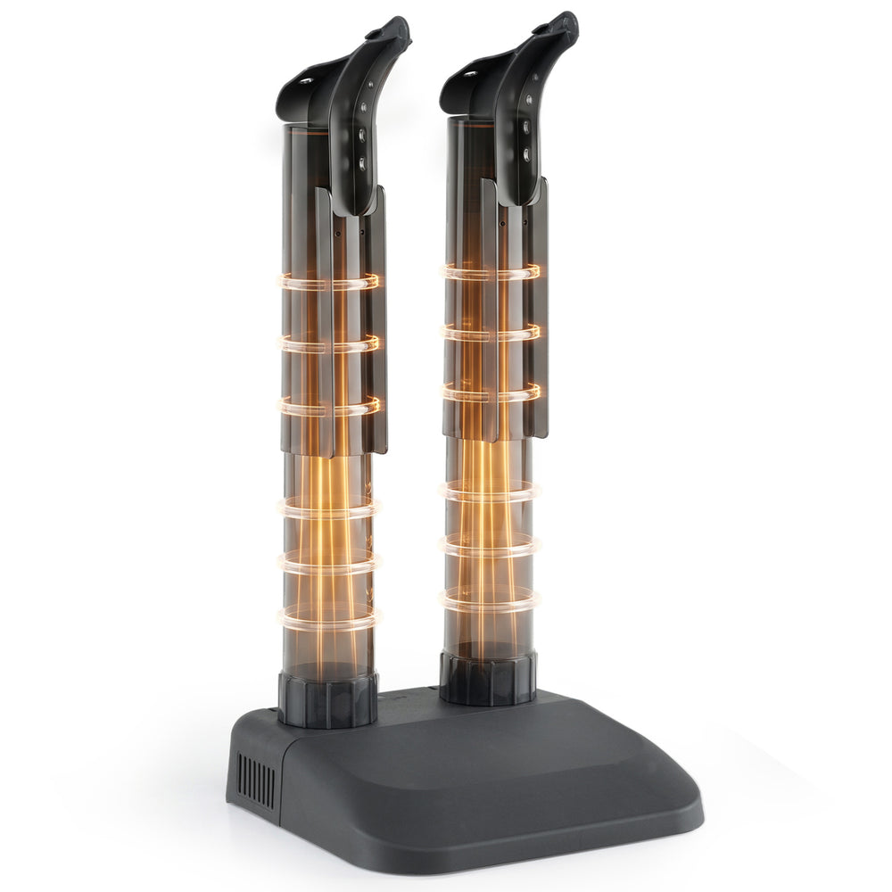 Electric shoe dryer with two removable tubes, designed for quick and quiet drying of boots and gloves.