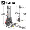 2640lbs Lithium-ion Electric Straddle Stacker,  138" Lift,  Adjustable Legs & Forks,  F26-138S