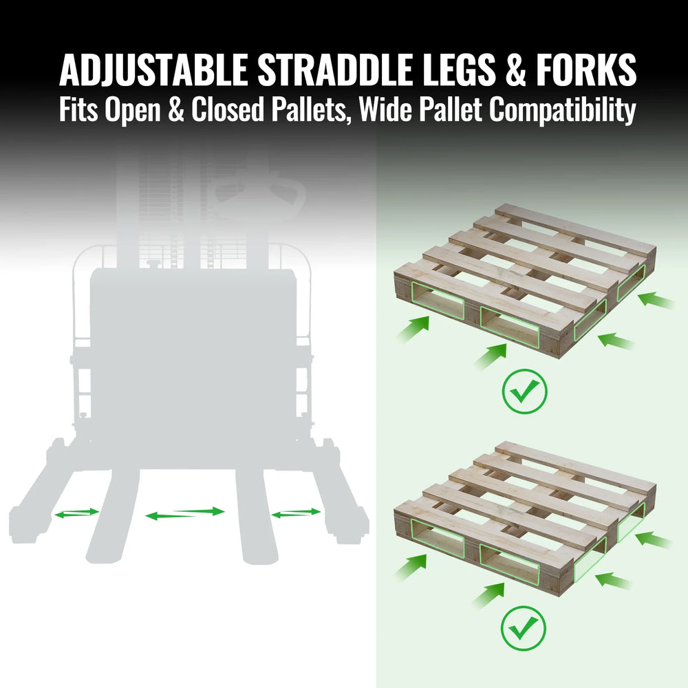 2640lbs Lithium-ion Electric Straddle Stacker,  138" Lift,  Adjustable Legs & Forks,  F26-138S